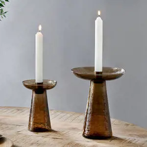 Nkuku Avyn Recycled Glass Candle Holder Smoke Amber Small